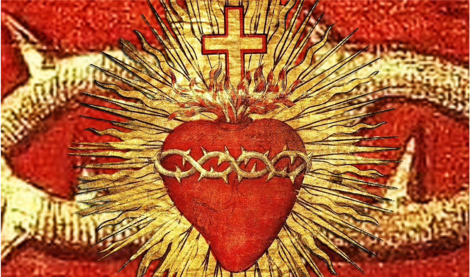 sacred heart of Jesus with cross and thorns