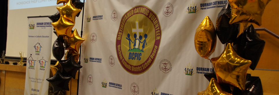 Durham Catholic Parent Involvement Banner and backdrop